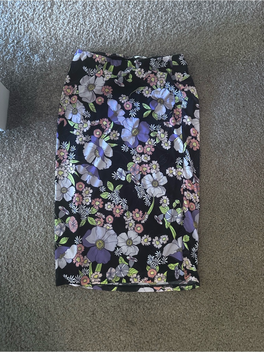 AFRM Black Pencil Skirt with Purple and Pink Floral Print